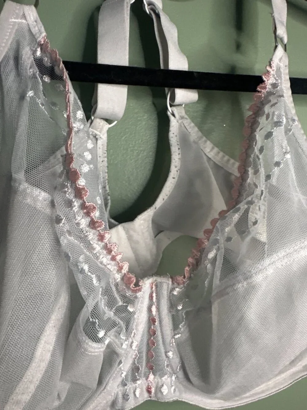 Elomi 44I Silver Sheer Mesh Underwire Bra Pink Embroidery Racerback Plunge